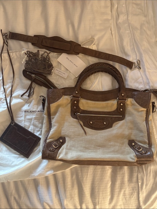 Handbags - RARE 2006 Balenciaga City Bag- 2-way Linen/Chévre FULL SET